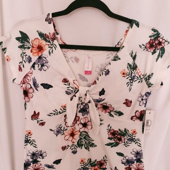 No Boundaries White Floral Stretchy Short Sleeve Youth Dress Size L (11-13) - Picture 8 of 14